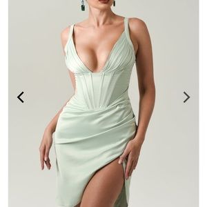 Bellabarnett Ceres Pistachio Satin Mini Dress
